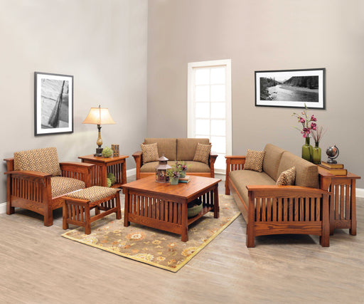 Amish Benton Mission Room Setting Full Set - QF-4575 - Country Mission Amish  - Bench Style Seat - Premium Fabric