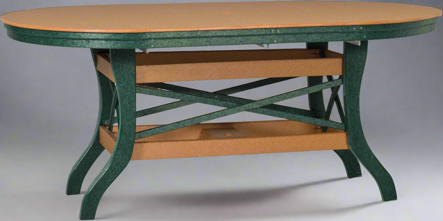 Amish Bentwood Dining Table Natural Teak on Turf Green