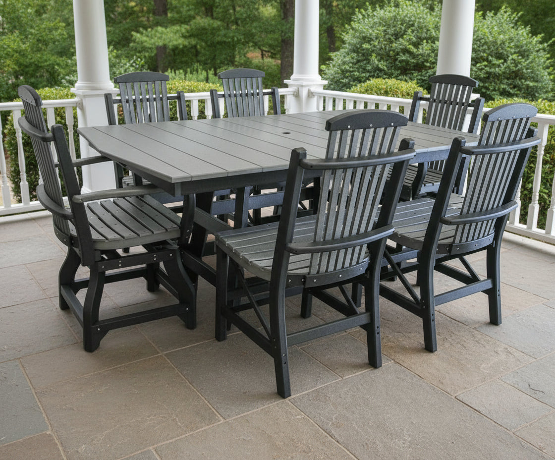 Amish Bentwood Poly Dining Set 44" x 72" Oblong Table with 6 Poly Bent Swivel Dining Chairs and Poly Bentwood Dining Chairs Rabers Poly Woodshop