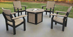 Amish Berkely 36" Firepit With Square Base - 4 Berkley Chat Chairs - Gas Powered- Poly Colors Weatherwood on Black - Set Photo