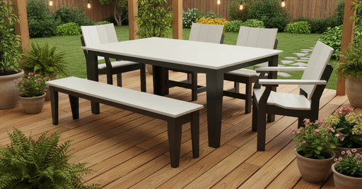 Amish Berkley Dining Set - 4 Arm Chairs and 1 Bench - Light Gray on Black - Set Photo