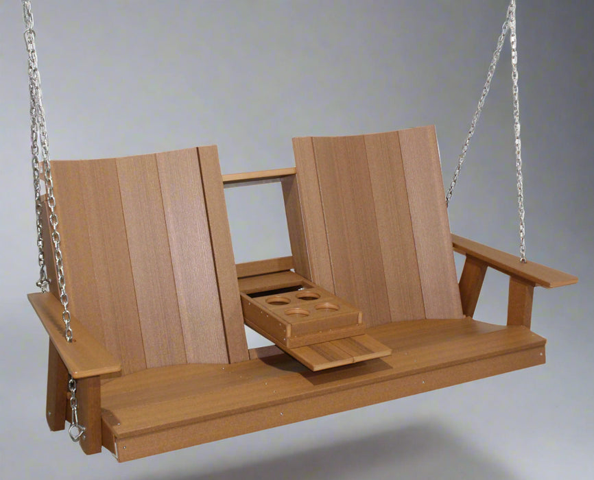 Amish Berkley Poly 5' Settee Swing - Folded Down Center - Antique Mahogany Poly - Main Photo