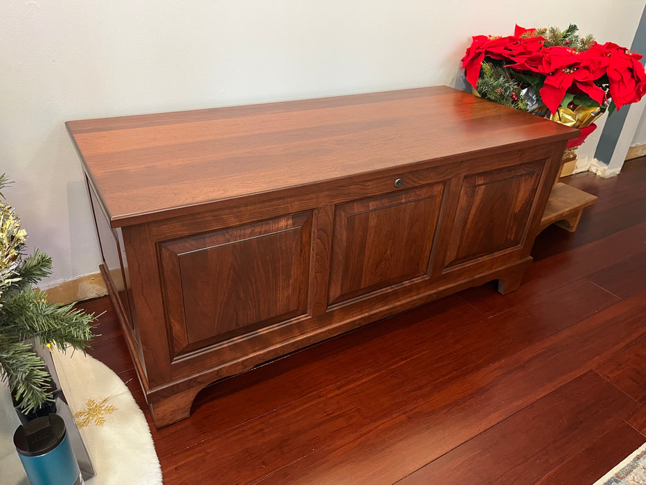 Amish Blanket Chest with Shaker Base and Raised Panels Solid Cherry 106 Acres Front Facing