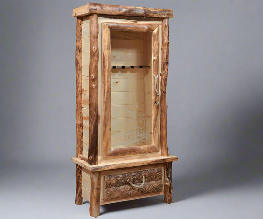 Amish Blue Ridge Aspen Log 6 Gun Cabinet Rustic Cabin Log Style Gun Cabinet