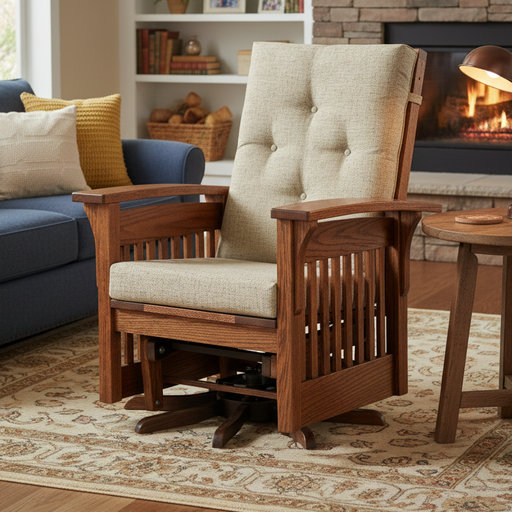 Amish Bow Arm Slat Swivel Glider  - Aj's Furniture - Amish Made Swivel Glider - Mission Style