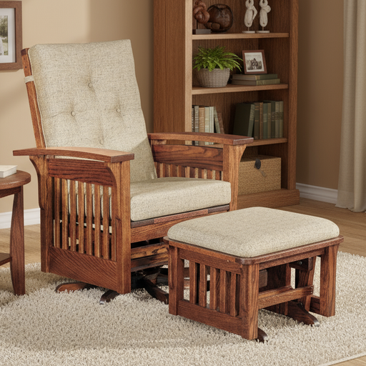 Amish Bow Arm Slat Swivel Glider & Ottoman - Aj's Furniture - Amish Made Swivel Glider & Ottoman - Mission Style