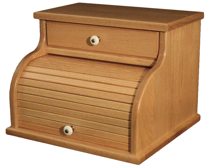 Bread Box with Drawer Amish Made Solid Oak Front Facing