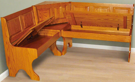 wooden breakfast nook solid oak traditional raised panel with storage in seats amish built