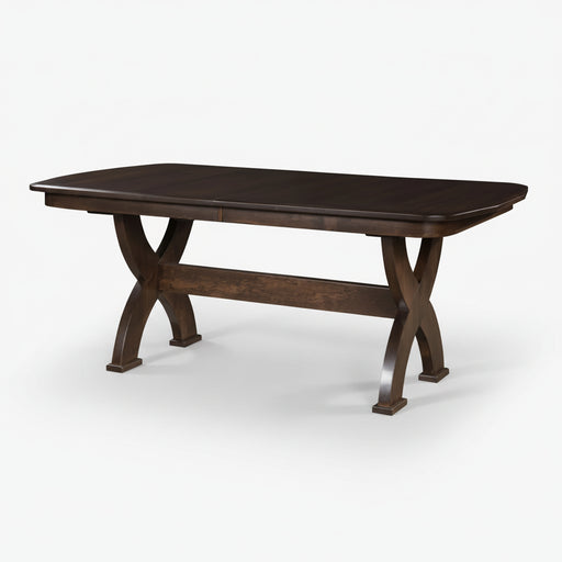 Amish Bristol Double Pedestal Dining Table - Modern X-Base Amish Table - Beveled Edge - Sap Cherry - OCS-122 Cocoa - No Background