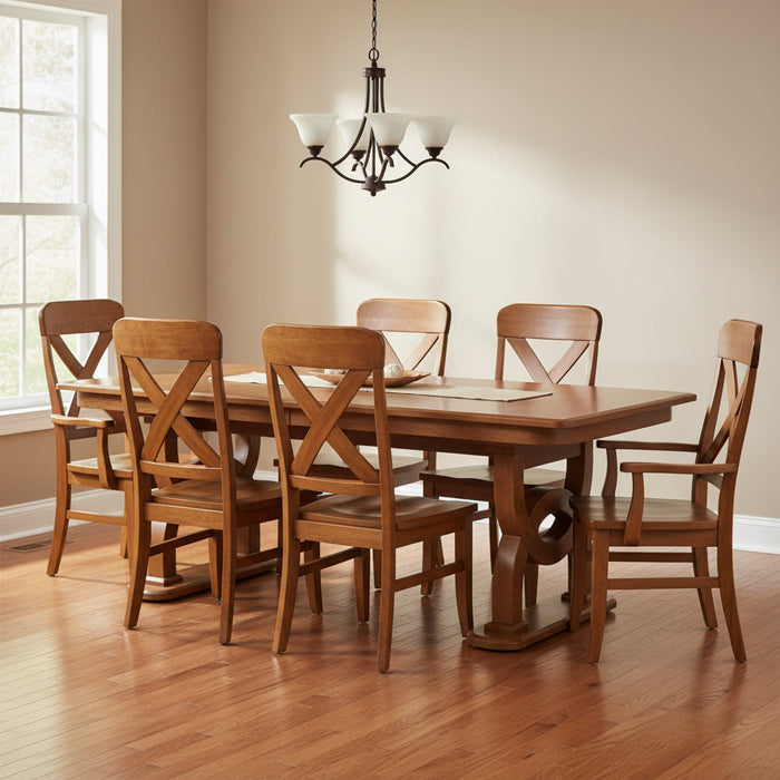 Amish Broadway Double Pedestal Dining Table - Amish Modern Base Table - Decorative Double Pedestal Table - Solid Cherry Amish Table - OCS-133 Tundra - In-Room Photo