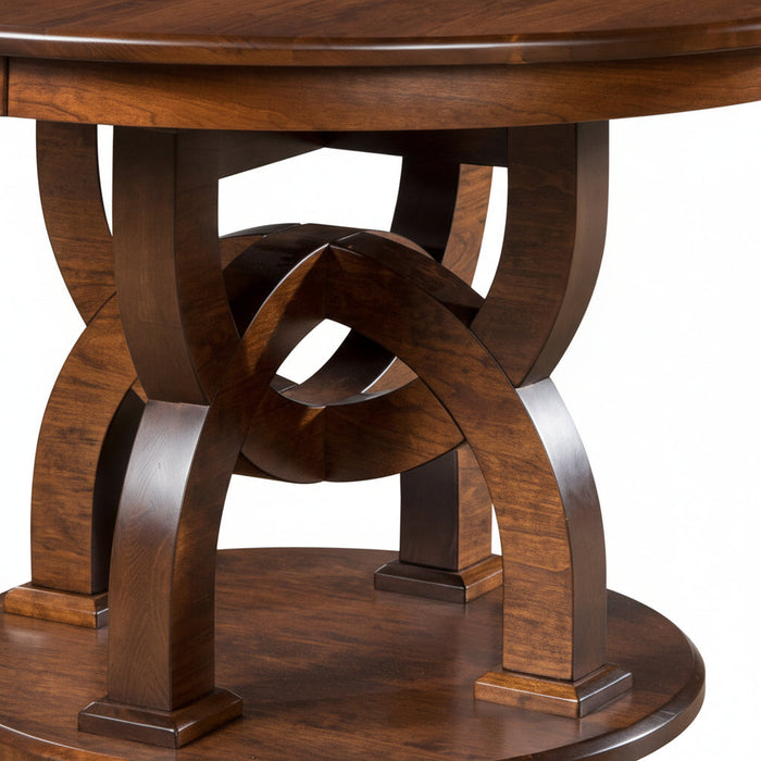 Amish Broadway Single Pedestal Round Table - Sap Cherry - OCS-117 Asbury - Unique Amish Table Base - Modern Amish Table - Base Close Up