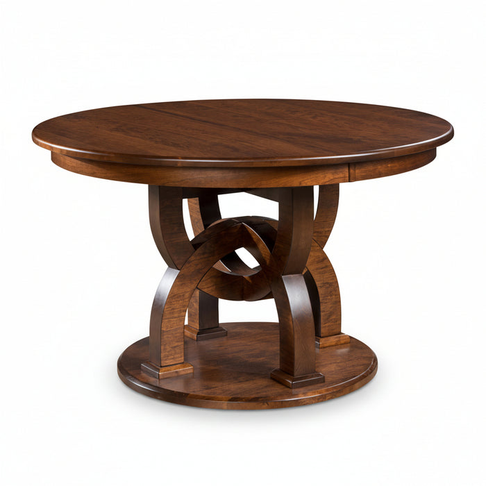 Amish Broadway Single Pedestal Round Table - Sap Cherry - OCS-117 Asbury - Unique Amish Table Base - Modern Amish Table 