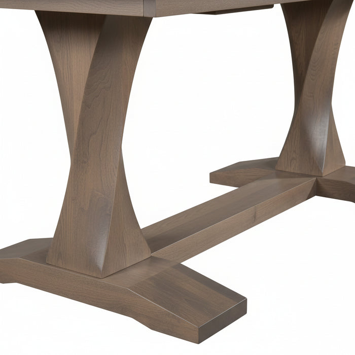 Amish Browning Twisted Double Pedestal Table - Twisted Table Base - Brown Maple - OCS-135 Driftwood - Gray Modern Amish Table - Base Close-Up