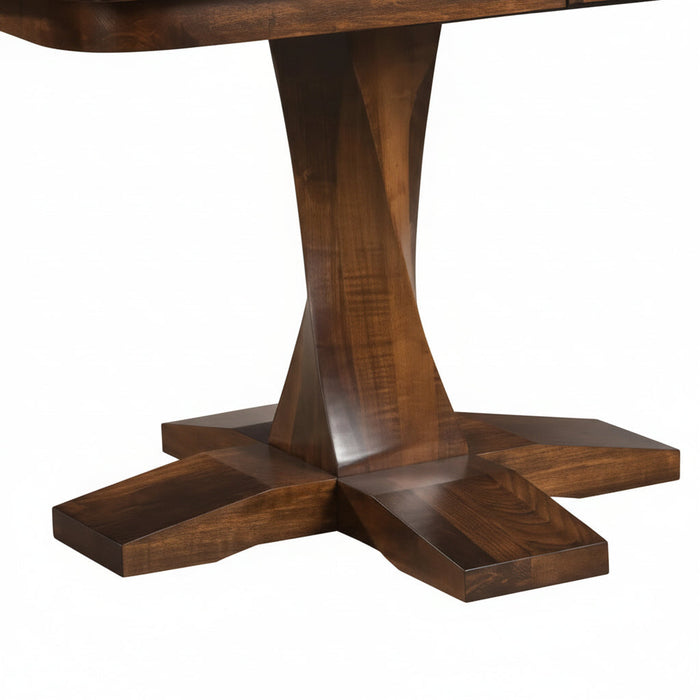 Amish Browning Twisted Single Pedestal Table - Modern Twisted Amish Table  Base - Solid Brown Maple Amish Table- OCS-228 Rich Tobacco - Close Up Base Detail