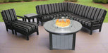 Amish Buckeye Poly 48" Square Base Firepit - Gas Powered - Poly Color Dark Gray on Black - Set Photo With Regal Sectional and Chair