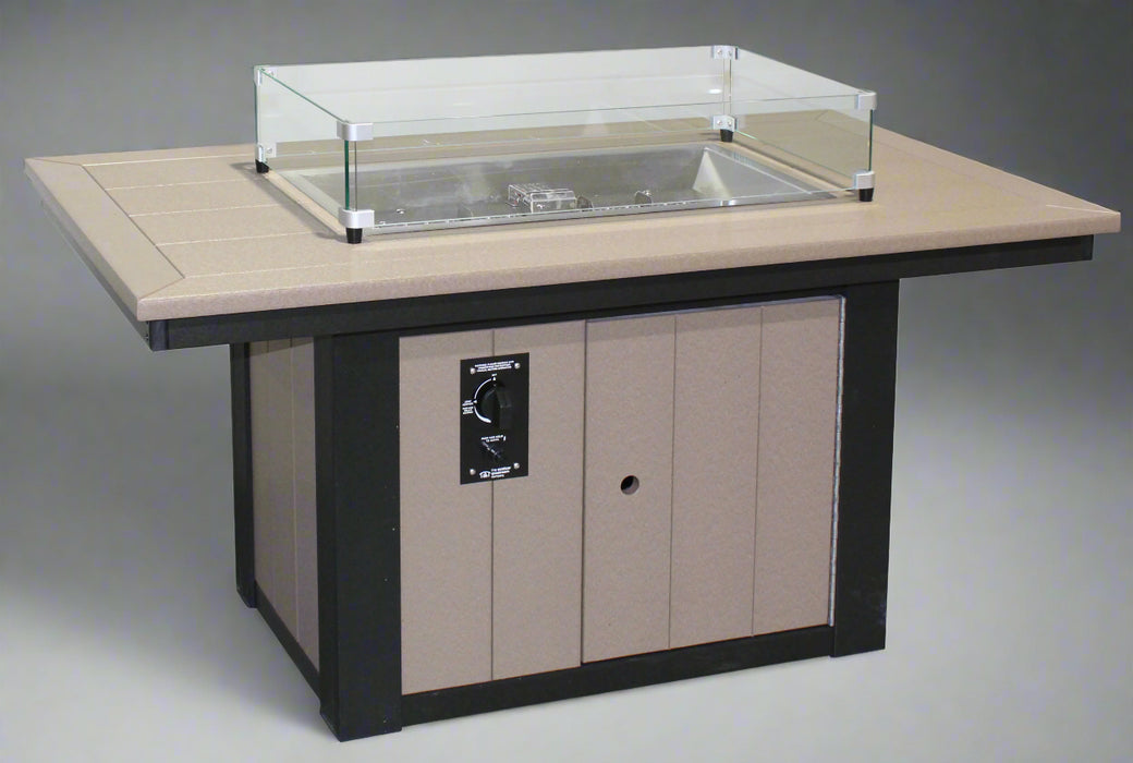 Amish Buckeye Poly Firepit Dining Table 50"W x 28"D - Gas Powered - Weatherwood on Black Poly Colors - Main Photo
