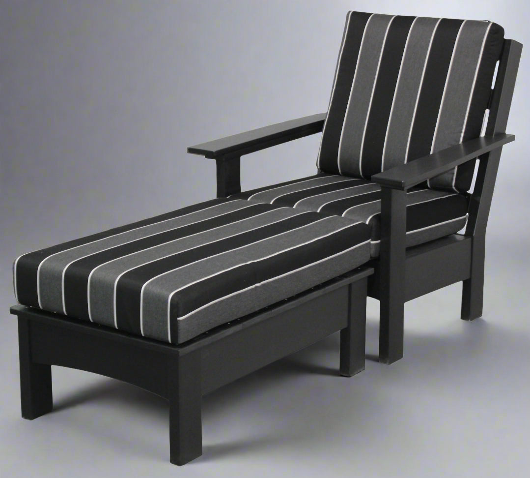 Amish Buckeye Poly Regal Chair With Chaise Ottoman - Sunbrella Fabric Peyton Granite  - Poly Color Black - Main Photo