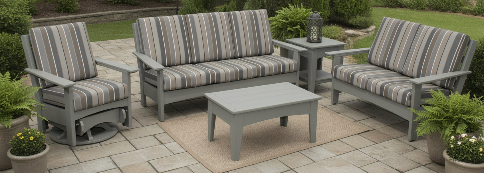 Amish Buckeye Regal Poly Cushioned Seating Set - Light Gray - Milano Char Fabric - Set Photo 1
