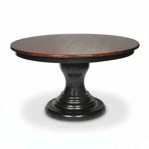 Amish Buckeye Round Single Pedestal Table - 2-Tone - Round Amish Dining Table - Rounded Pedestal Base - Contemporary Amish Table