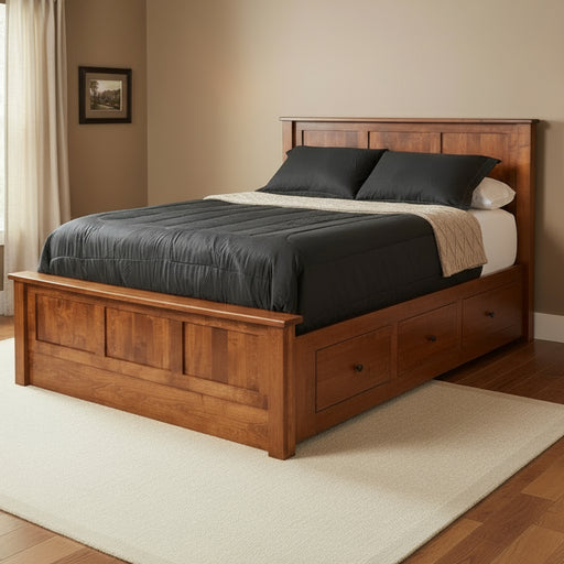 Amish Buckeye Shaker Storage Bed - Brown Maple  CCS 113 Michaels Stain