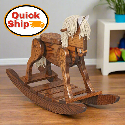 Amish Built Kids Rocking Horse Solid Oak OCS 113 Michaels Stain Color Ships in 7 Days Quick Ship