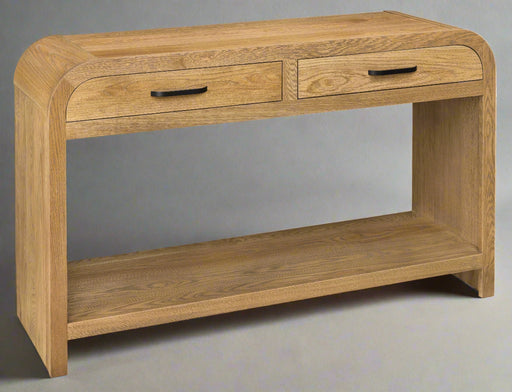 Amish Burlington Sofa Table
Shelf Size: 56" Wide x 21" High
6" Radius on Corners
Solid Wood Construction
Soft Close Drawers