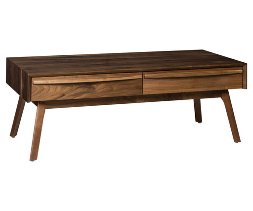 Amish Cambridge Coffee Table on Sap Cherry With Cappuccino Stain Modern Look wooden Integrated Pull Hardware