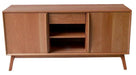 Amish Cambridge Storage TV Stand Modern Look Integrated Wooden Pulls Drawer Glides Sliding Doors Two Shelves