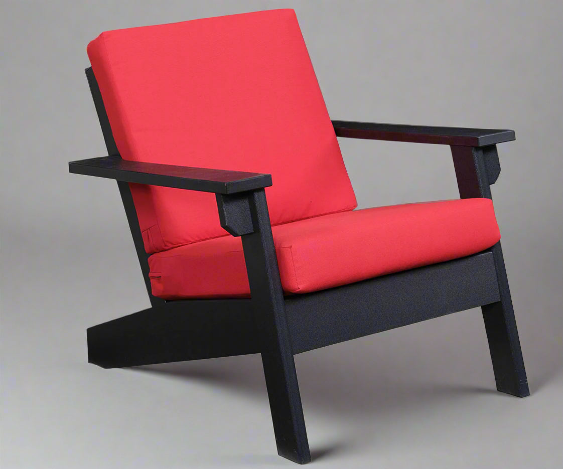 Amish Cape May Adirondack Chair - Canvas Logo Red Sunbrella Fabric - Black Poly - Main Photo