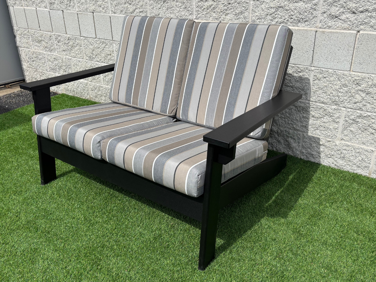 Amish Cape May Cushioned Poly Loveseat - Tangent Poly - Sunbrella Fabric - Black - Milano Char