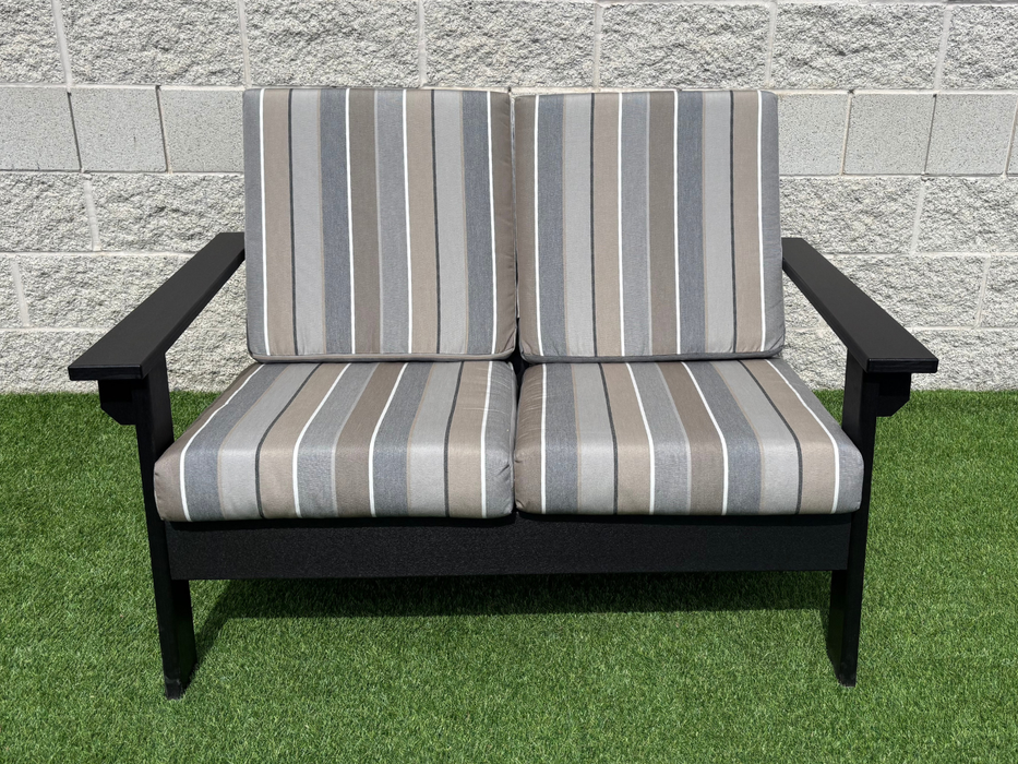 Amish Cape May Cushioned Poly Loveseat - Tangent Poly - Sunbrella Fabric - Black - Milano Char 2