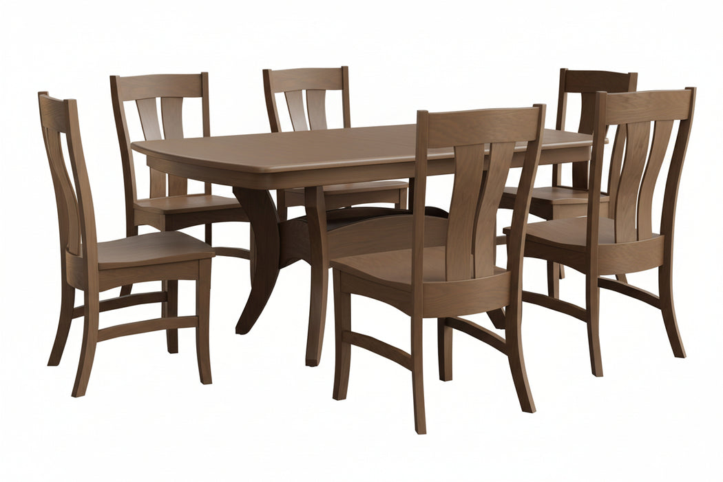 Amish Carson Dining Set - Contemporary Dining Set - Galveston Base - Cherry Cappuccino Stain