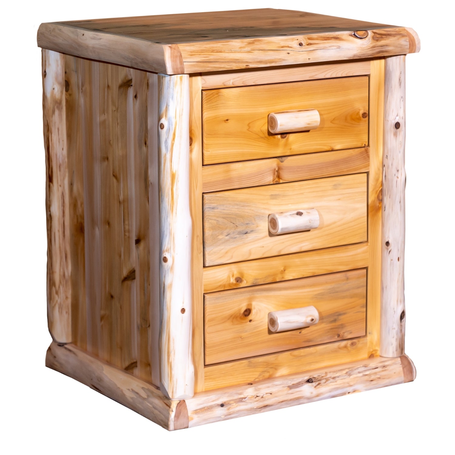Amish Cedar Grove Cedar Log 3-Drawer Nightstand
