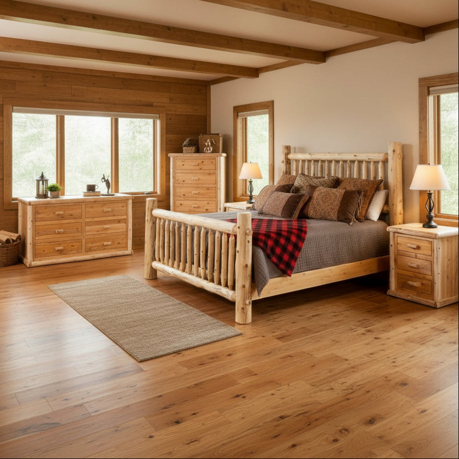 Amish Cedar Grove Log Bedroom Set with Spindle Bed Bylers Rustic Furniture Cedar Log Cabin Furniture