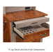 Amish Charleston 2-Tone Coffee Bar - Flaming Birch + Brown Maple Combo -- Coffee Hutch With Outlet and Mug Hangers - K-Cup Holder - Pull-out Surface - Storage Underneath - Solid Wood - Drawers Open