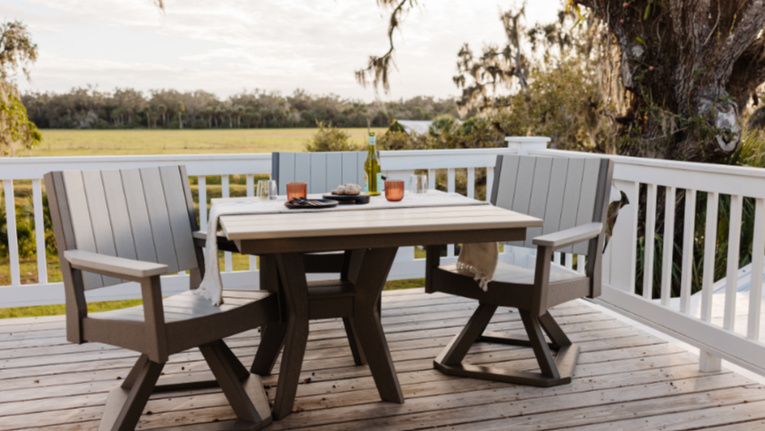 Amish Chat Dining Set 2 toned gray and weather wood poly outdoor amish furniture