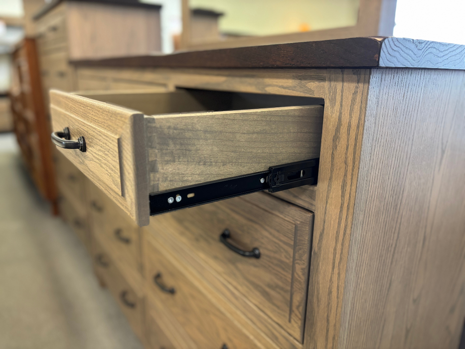 Amish Cleveland 5-Pc. Bedroom Suite - Solid Oak Bedroom Suite - Rough Sawn Tops - 5-Pc. Set - Drawer Detail