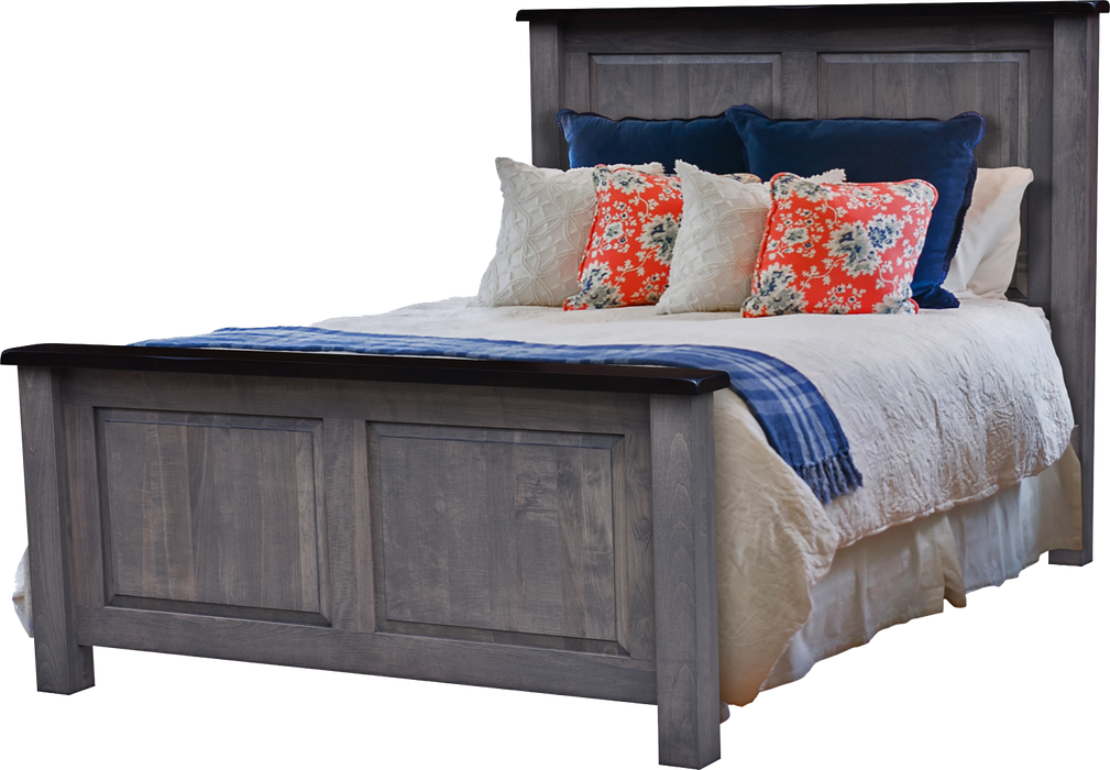 Amish Cleveland Bed - 2-Tone - Solid Maple - Grey Stain