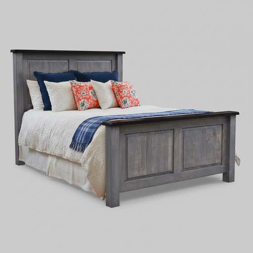 Amish Cleveland Bed - 2-Tone - Solid Maple - Grey Stain