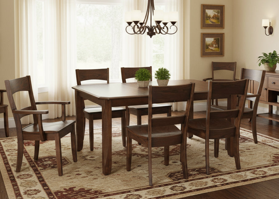 Amish Cody Dining Set - Liberty Leg Table - Cody Chairs - Solid Oak
