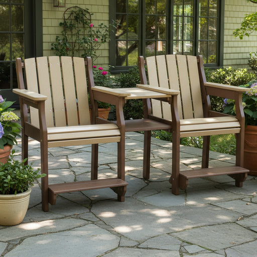 Amish Colombia Settee Balcony Chairs in Tutor Brown on Weather wood Durable outdoor furniture