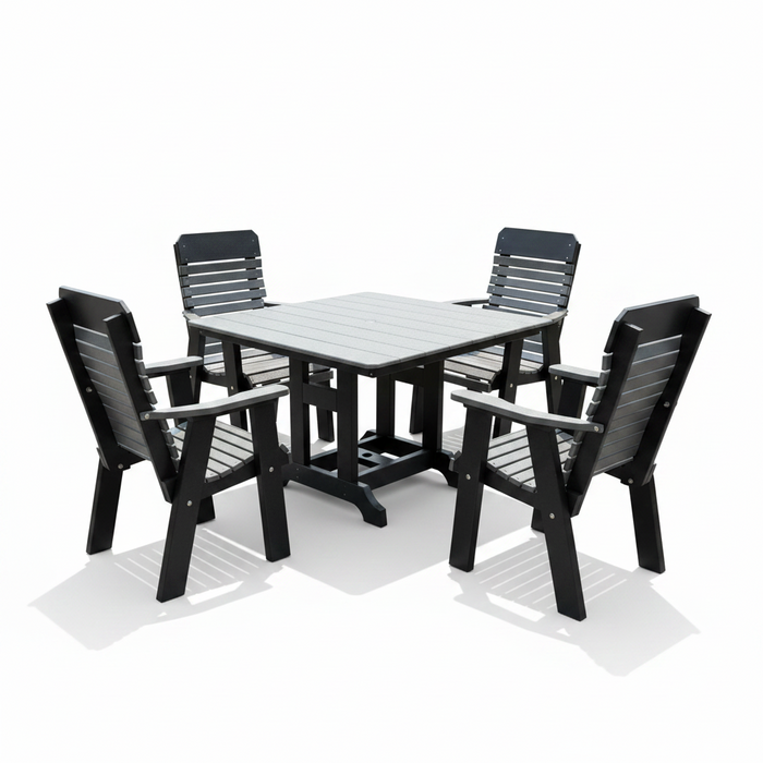 Amish Comfort Back 44" Square Dining Set - Dark Gray on Black - In-Stock