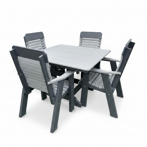 Amish Comfort Back 44" Square Dining Set - Light Gray on Dark Gray - In-Stock