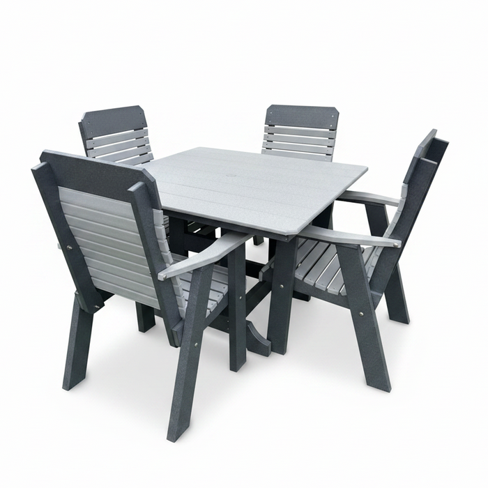 Amish Comfort Back 44" Square Dining Set - Light Gray on Dark Gray - In-Stock