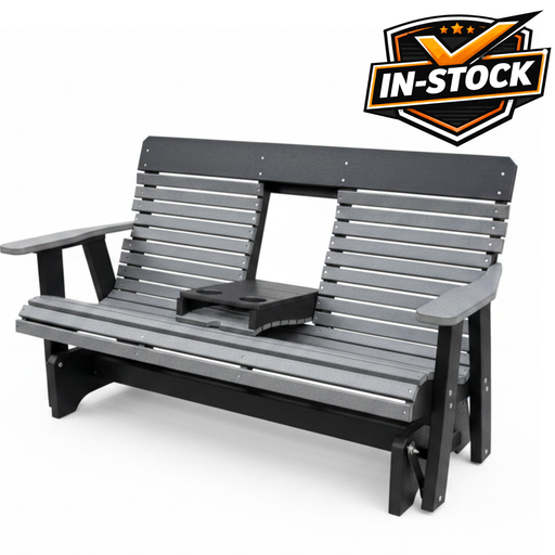 Amish Comfort Back 5' Glider - HDPE Poly Amish Bench Glider - tangent Poly - In-Stock - Dark Gray on Black4