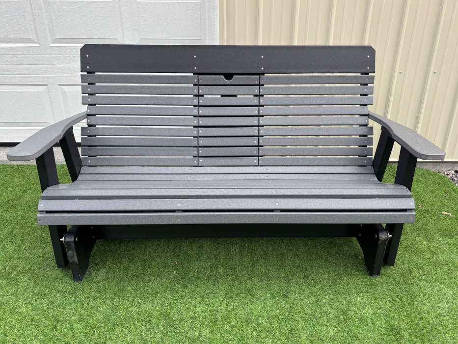 Amish Comfort Back 5' Settee Glider - Tangent Poly - Dark Gray on Black 2
