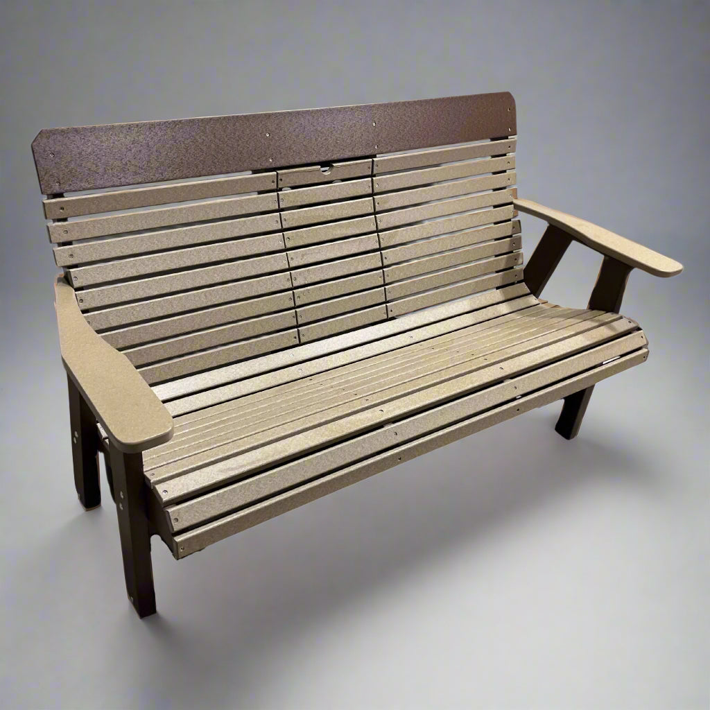 Amish Comfort Back 5 foot bench with Cup Holder Plain back poly outdoor furniture