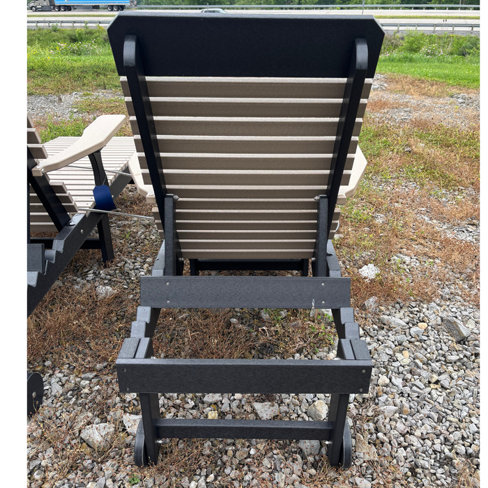 Amish Comfort Back Chaise Lounge - In-Stock - Weatherwood  on Black - Real Photo - Back Detail