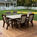 Amish Comfort Back Dining Set - 44" x 72" Table - (6) Comfort Back Dining Chairs - Weatherwood on Brown - Tangent Poly 1
