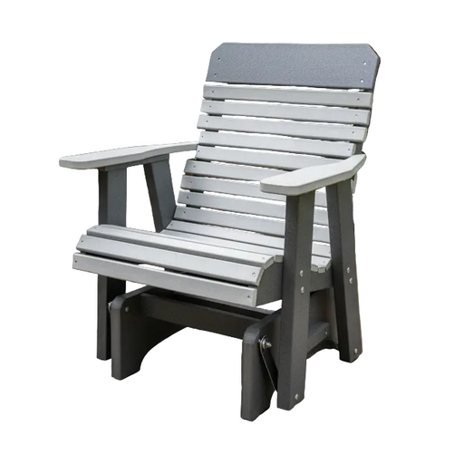 Amish Comfort Back Glider - Amish HDPE Poly Glider - Tangent Poly - Polywood Glider - Light Gray on Dark Gray - In-Stock